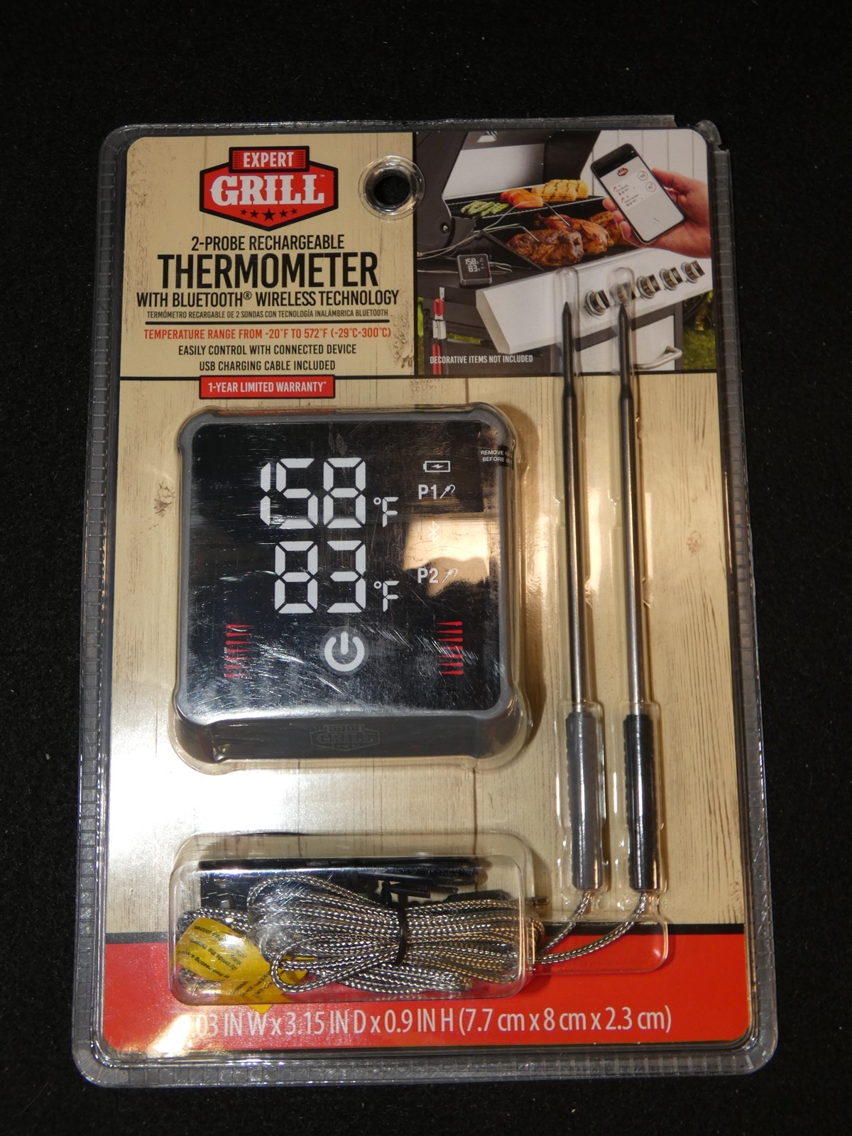 New Sealed Expert Grill 2-Probe Rechargeable Bluetooth Digital Thermometer