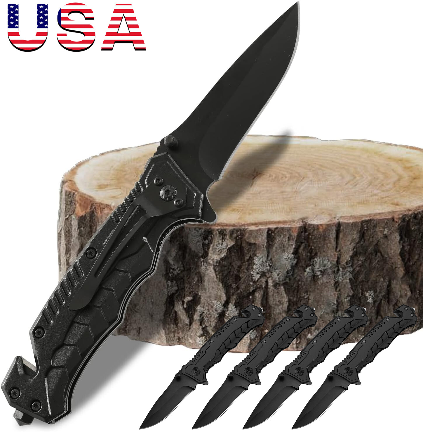 Folding Pocket Knives with Seatbelt Cutter Glass Breaker Bottle Opener EDC Knife