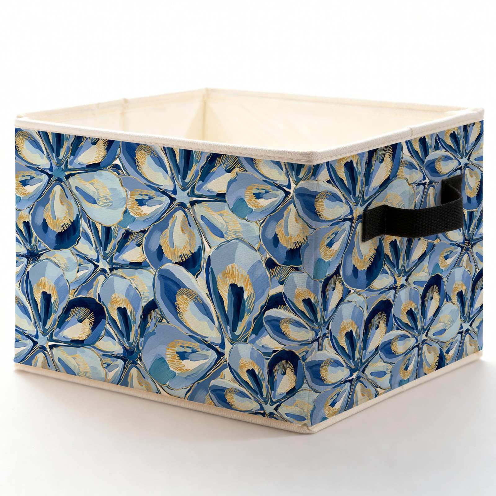 Blue Gold Oyster Coastal Beach Storage Bins with Handles, Nautical Ocean Oyst...