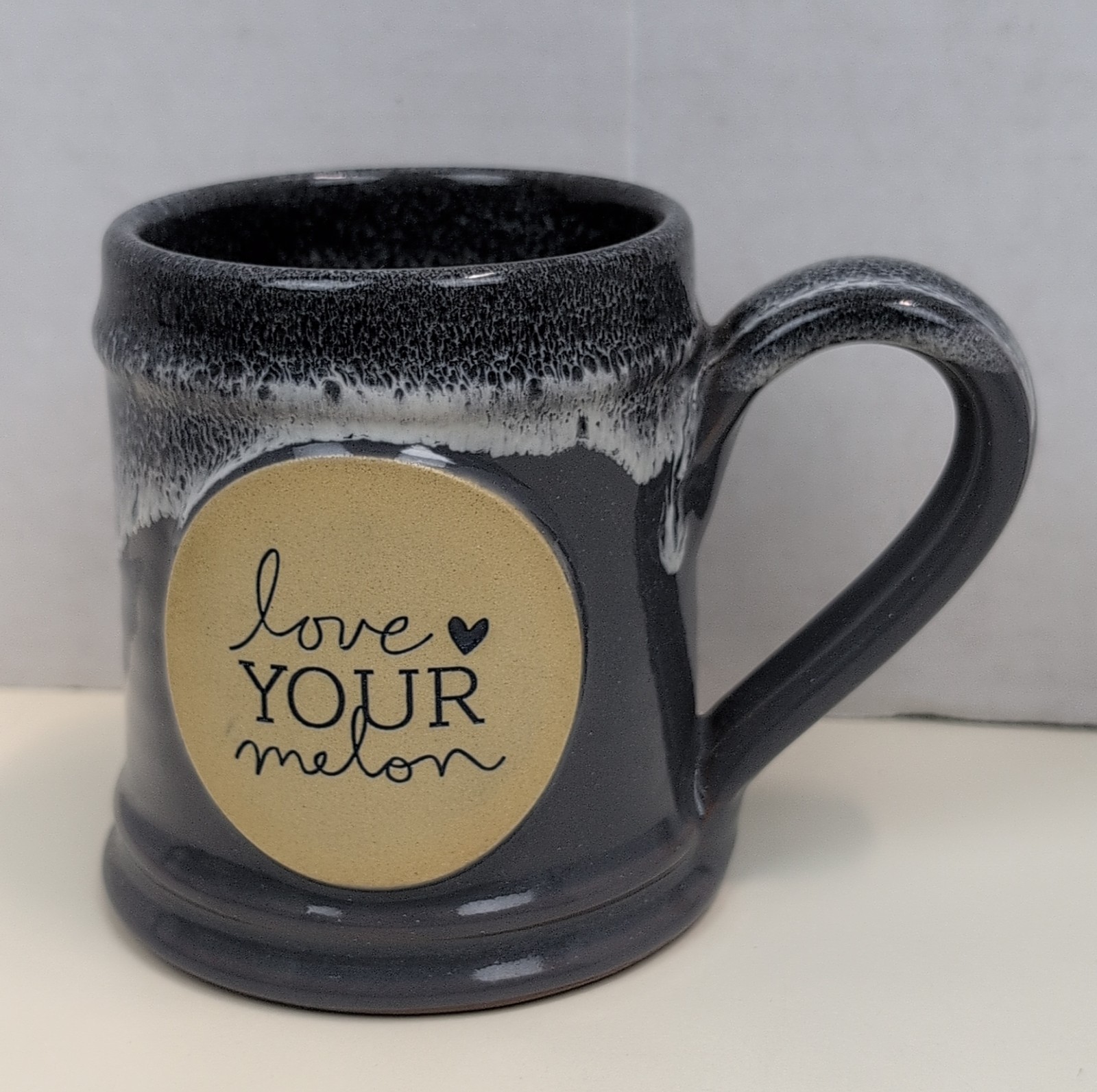 Deneen Pottery Love Your Melon Gray Handmade Mug USA 2016 Rare Ceramic