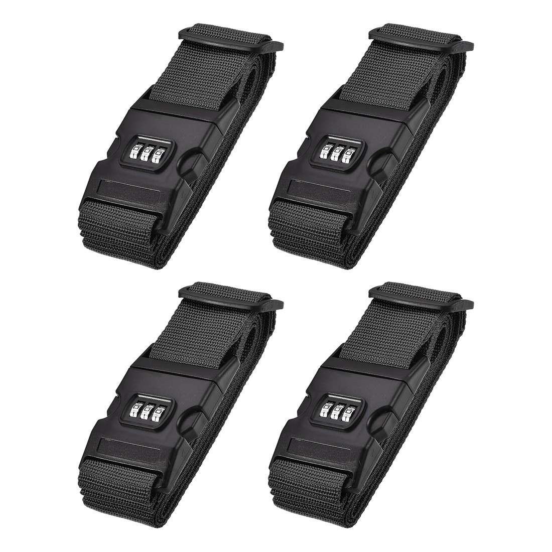 4 x Luggage Straps Suitcase Belts with Lock Buckle 2Mx5cm for Travel Black