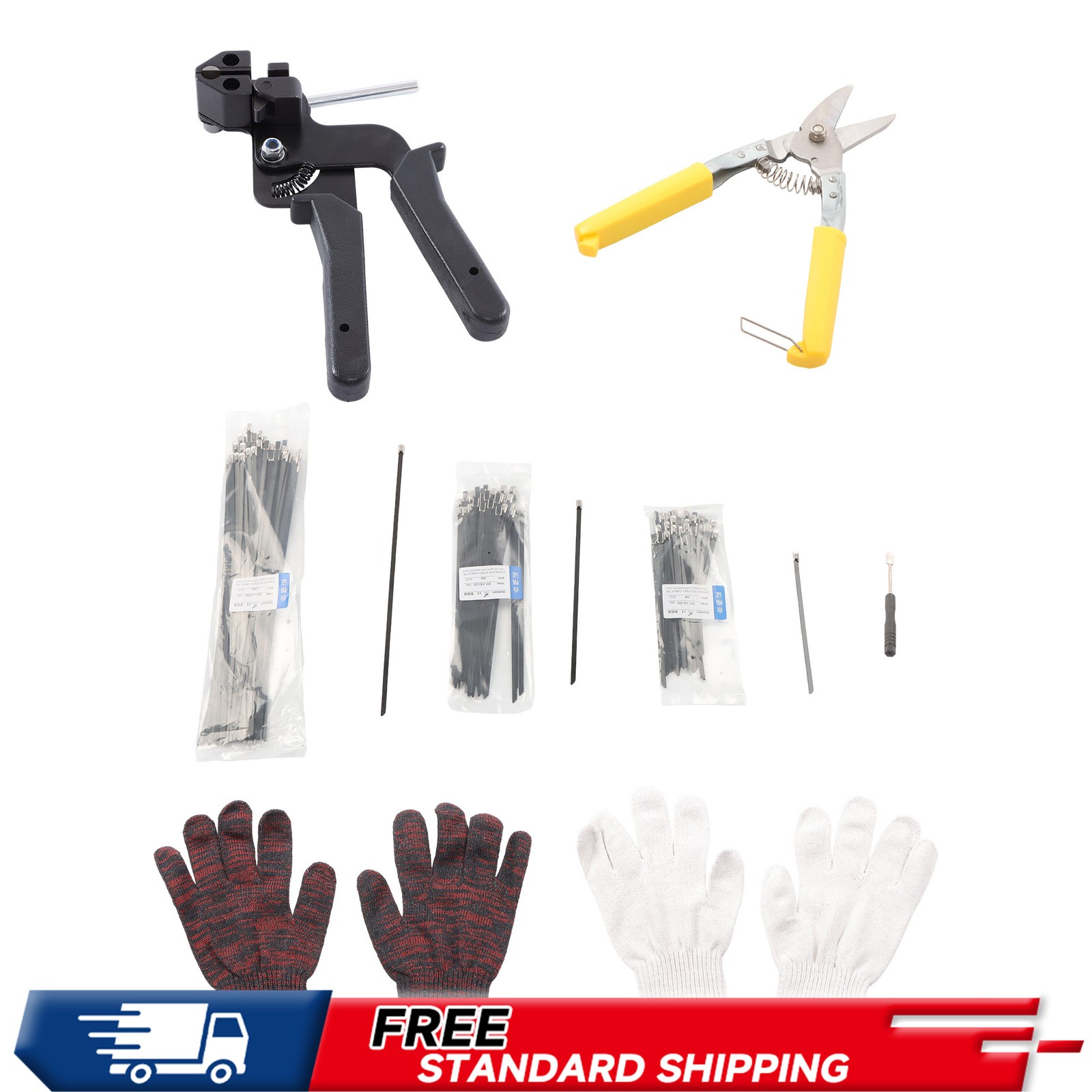 UV-Resista Stainless Steel Cable Tie Gun Set+300PCS Metal Zip Ties ( 6/8/11.8")