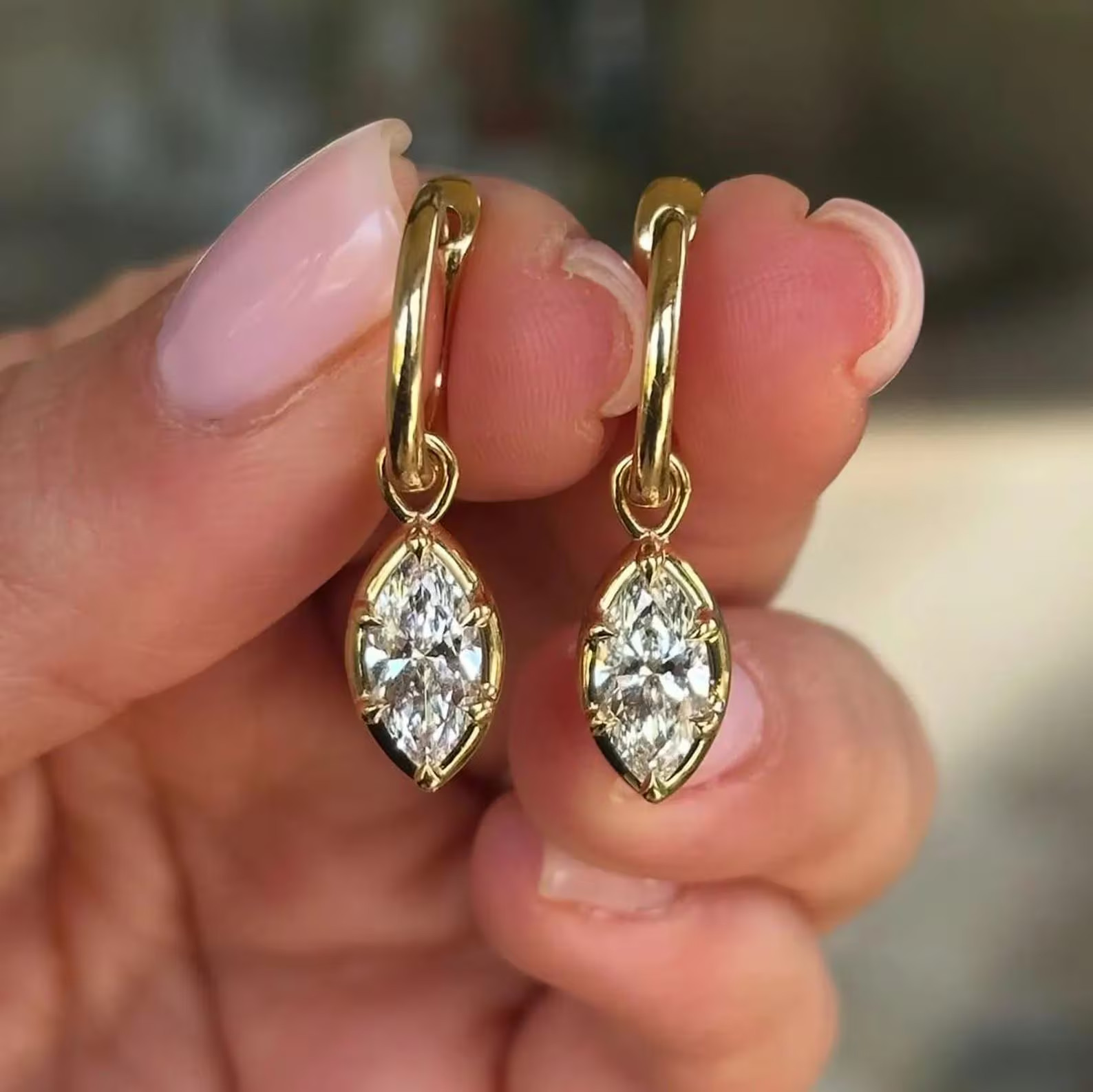 2 CT Marquise Cut Diamond Hoop Earrings 10K Solid Gold Drop Gift Earring