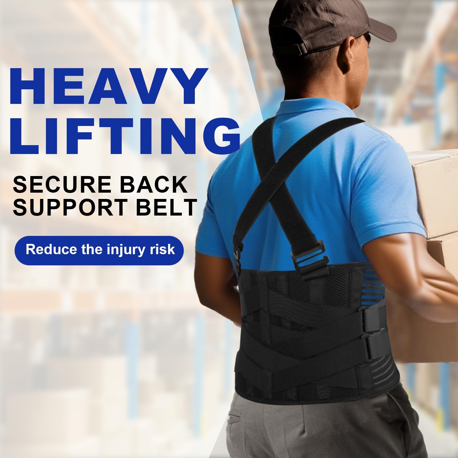 Plus Size 5XL/6XL Work Back Brace with Removable Suspender Straps, Posture Co...