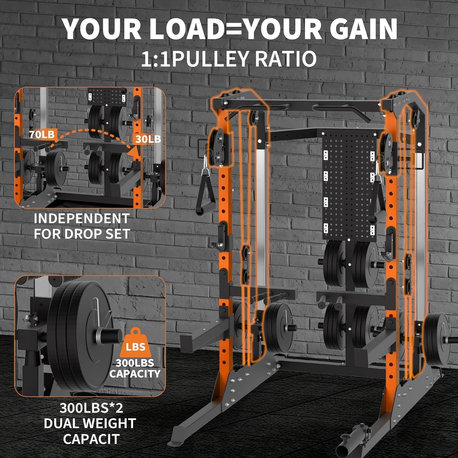 Power Rack with LAT Pulldown Dual Pulley System Squat Cage Home Gym 2000 lbs