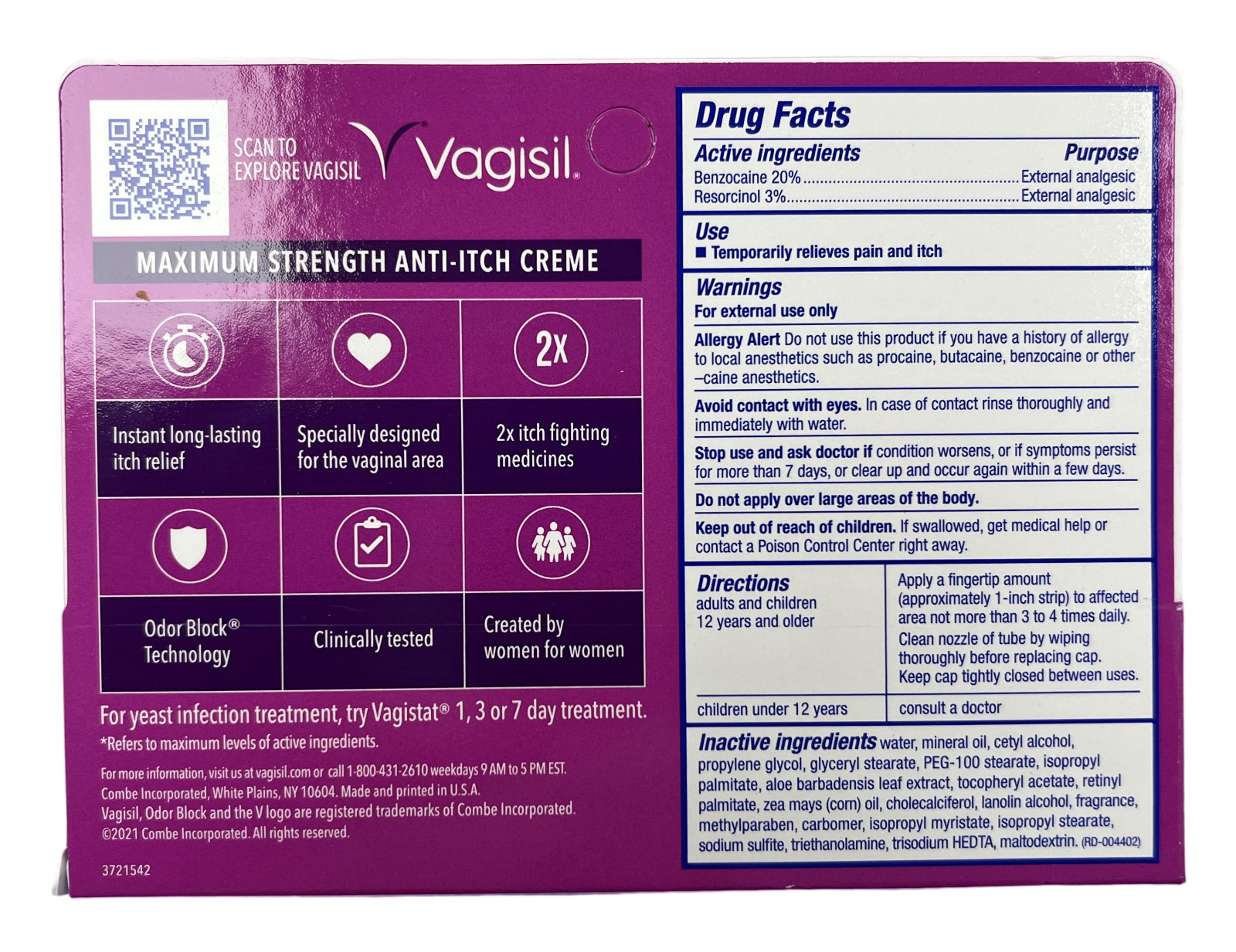Vagisil Anti-Itch Creme Maximum Strength 1oz ( 2 pack ) --
