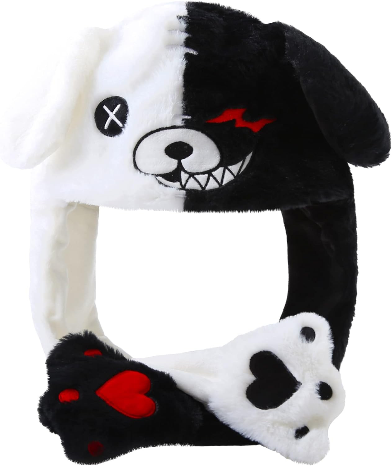 Black White Bear Hat Moving Ears,Pressing Jumping Hat Cap Paws Will Make Ears Mo