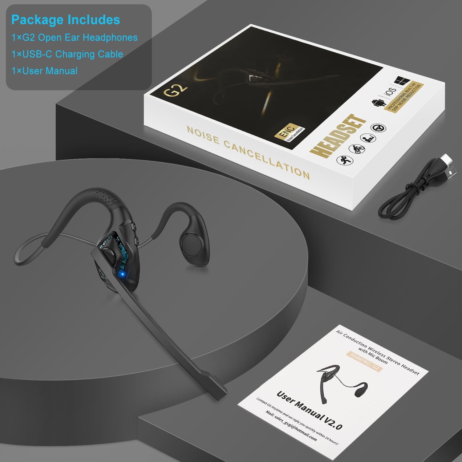 iDIGMALL Bluetooth 5.3 Headset w/Microphone Boom for Computer Phones PC, Open Ea