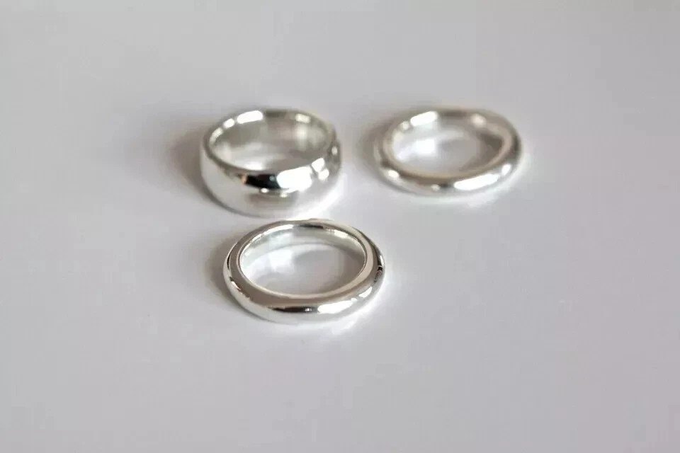 Solid 925 Sterling Silver 3 Dome Chunky Set Of Statement Handmade Ring All Size