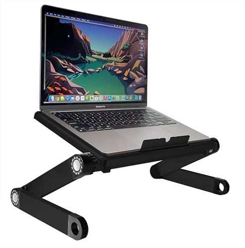 WorkEZ Light Adjustable Height Laptop Stand for Desk, Ergonomic Laptop Black