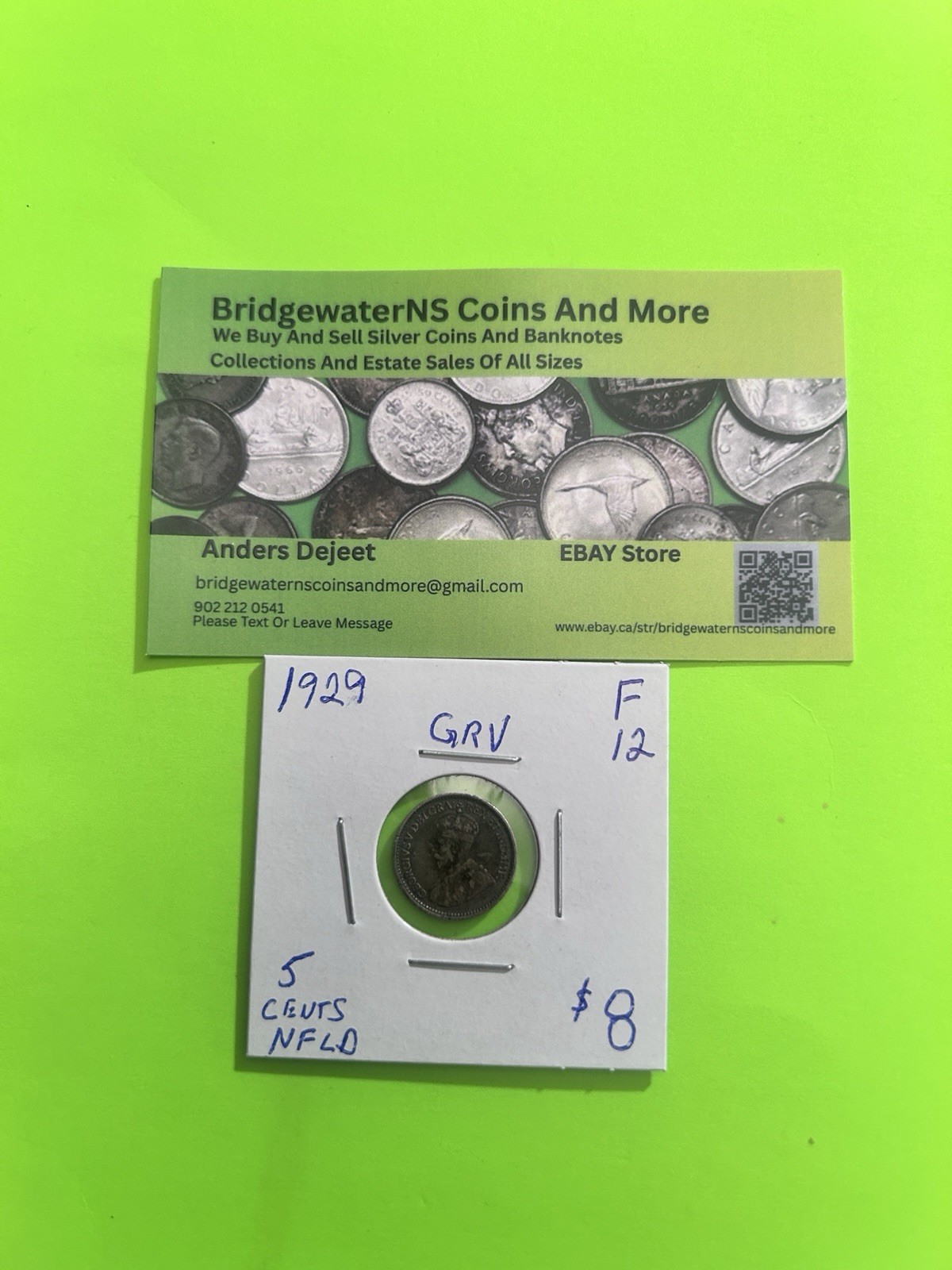 1929 Newfoundland 5 Cent King GeorgeV Silver Nickel   AG. Trending At $7