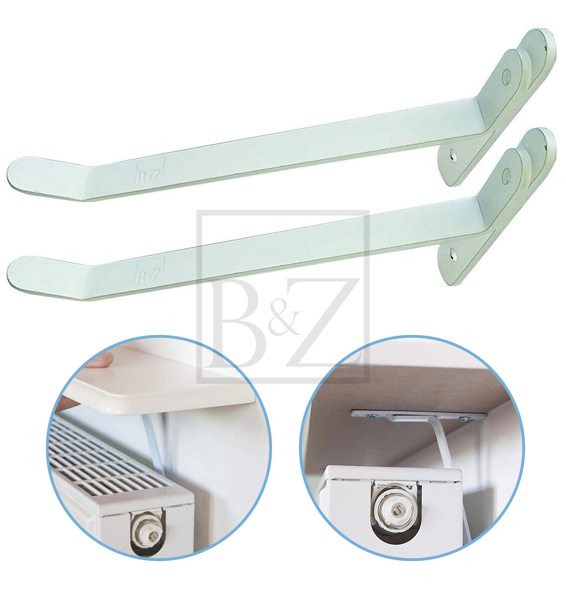 B&Z Energy Saving Radiator Shelf Brackets in White (Pair) - No Drilling Required