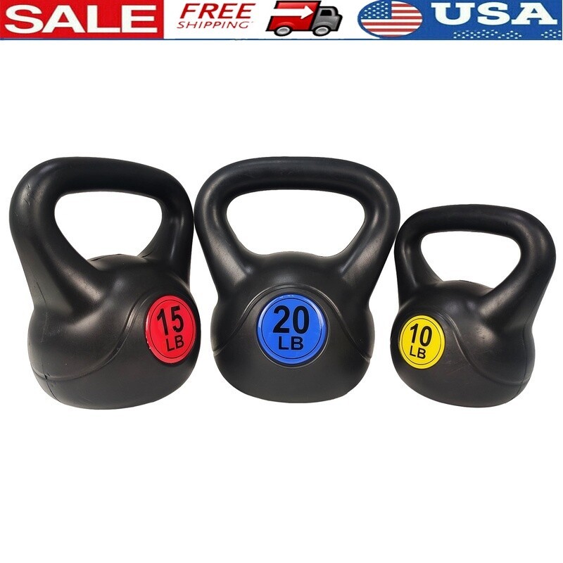 Wide Grip Kettlebell Set 3-Piece Weight Set 10lb 15lb 20lb Fitness Training New