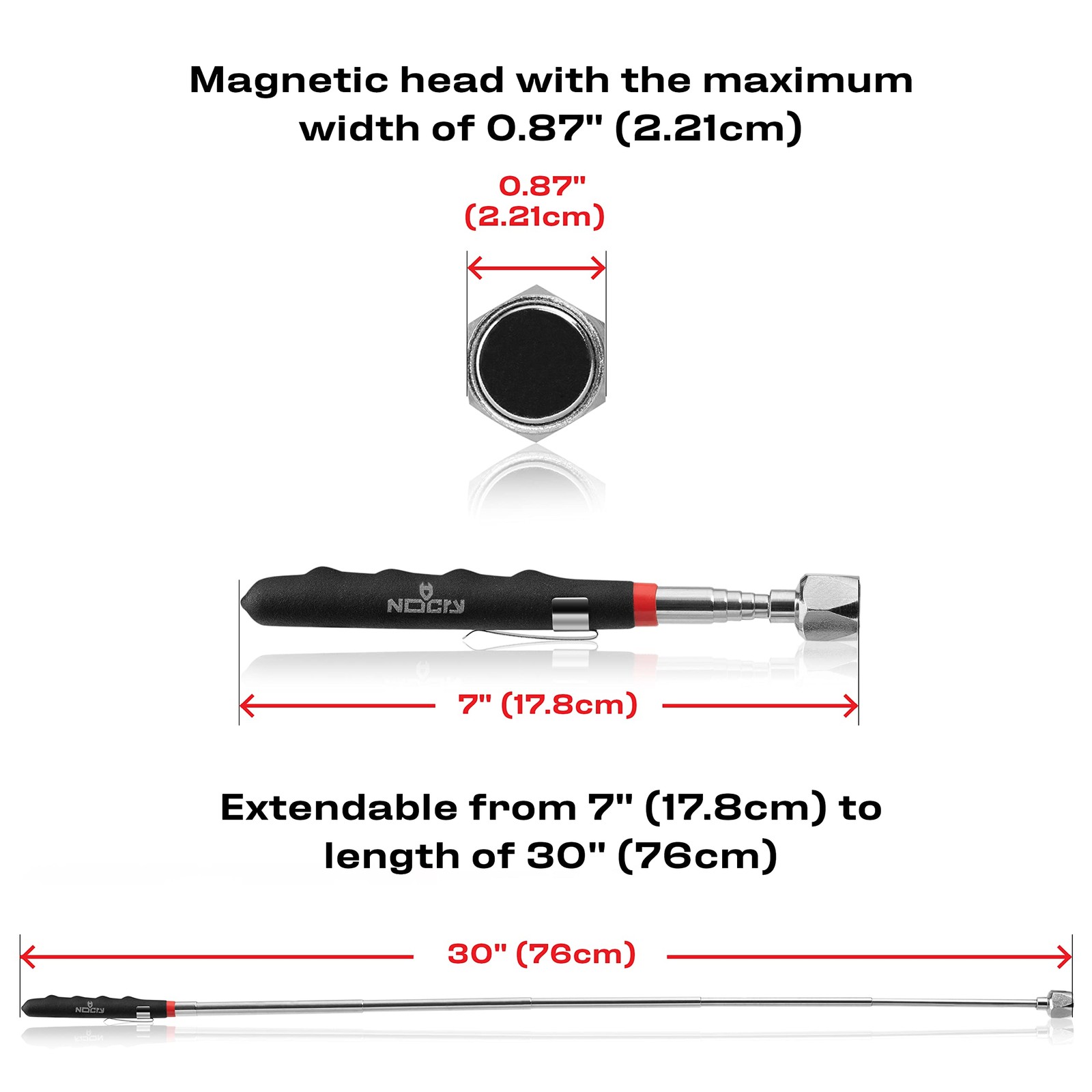 NoCry Telescoping Magnetic Pickup Tool with an Extra Strong 25lb Pull Black