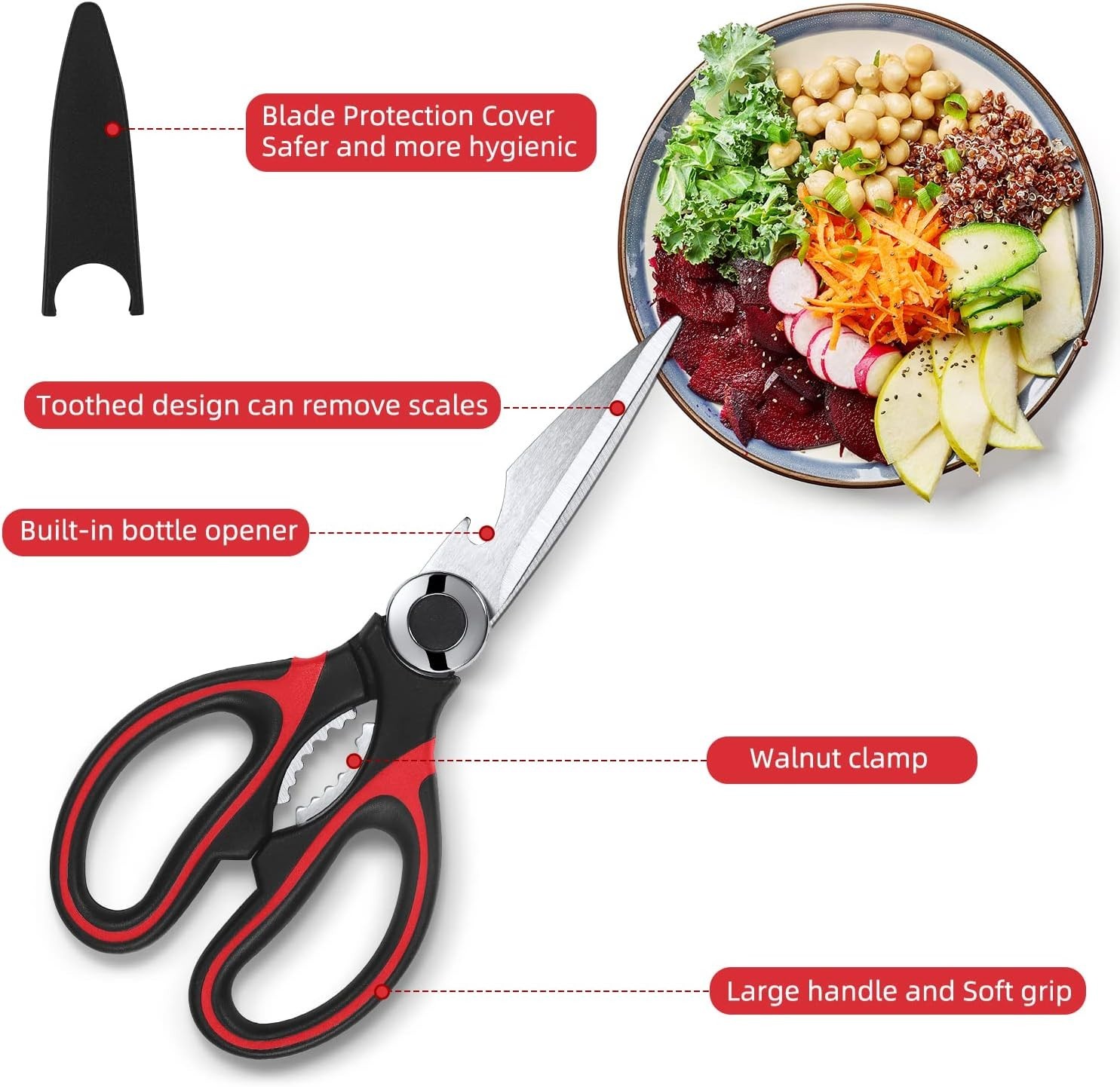 Kitchen Shears Set of 2, Heavy Duty Kitchen Scissors Seafood Scissors, Stainless
