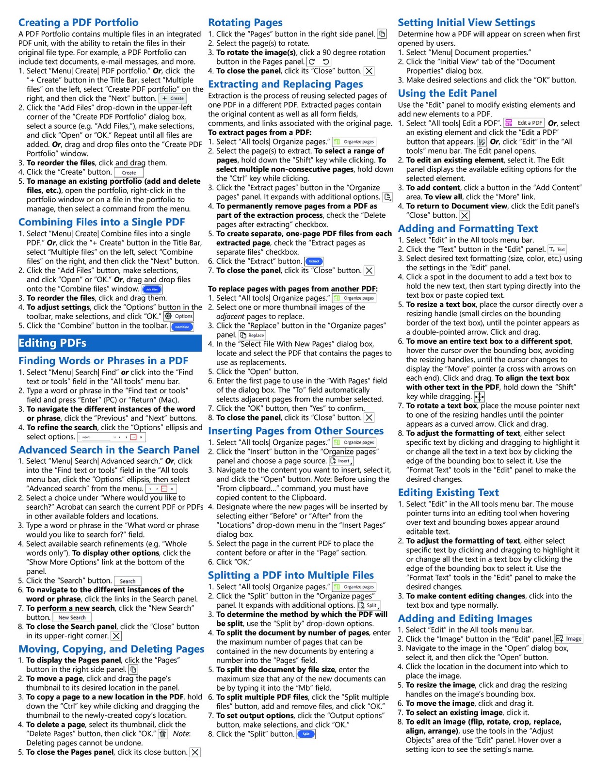 TeachUcomp for Adobe Acrobat DC Training Guide Quick Reference Card Cheat Sheet