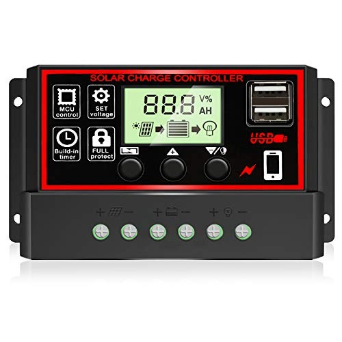 Upgraded 30A Solar Charge Controller—Black Solar Panel Battery—Black & Red