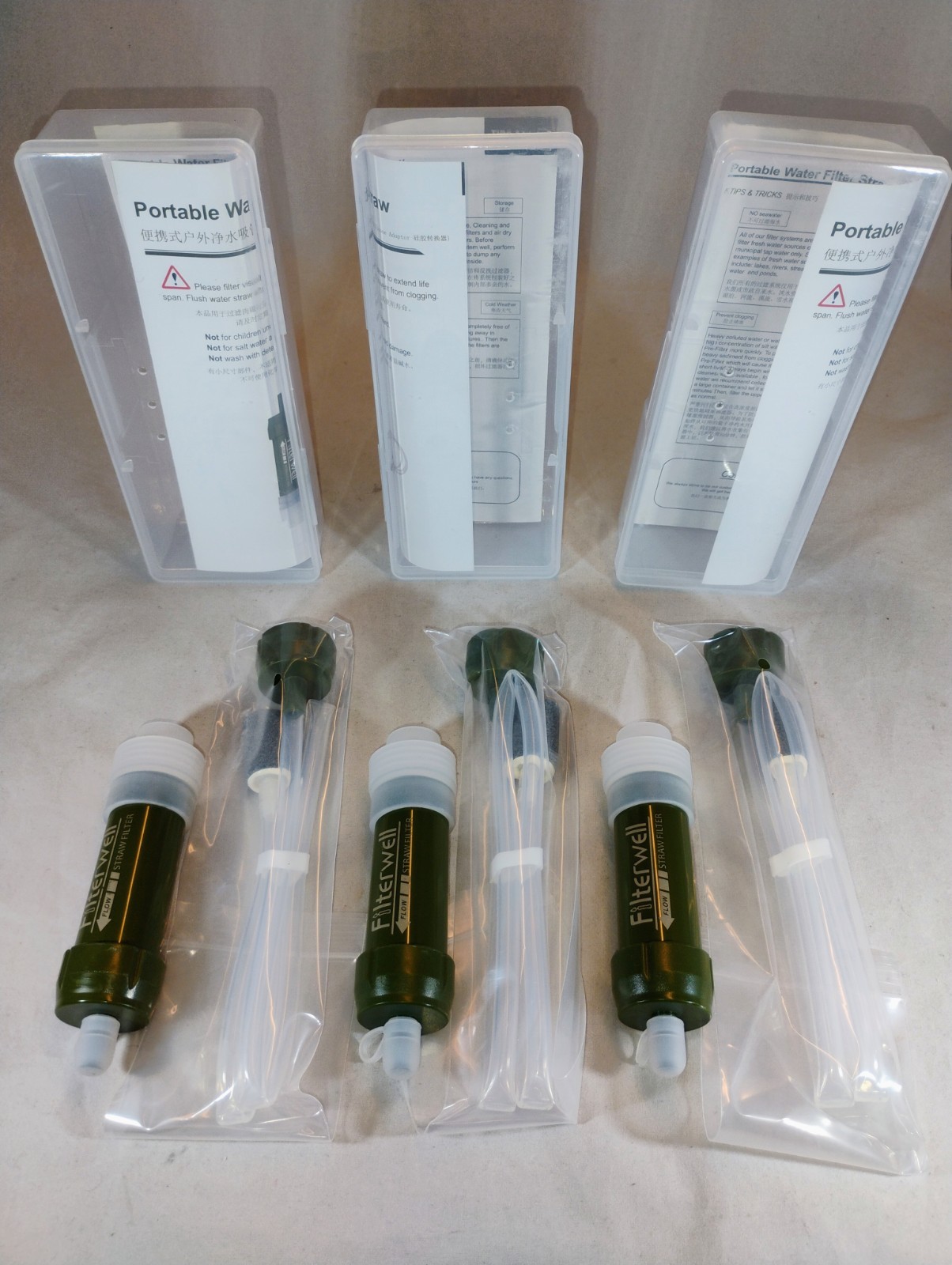 🚨Survival Kit Water Filter Straws  W/Extension Hose Pre Filters 3pcs Outdoors