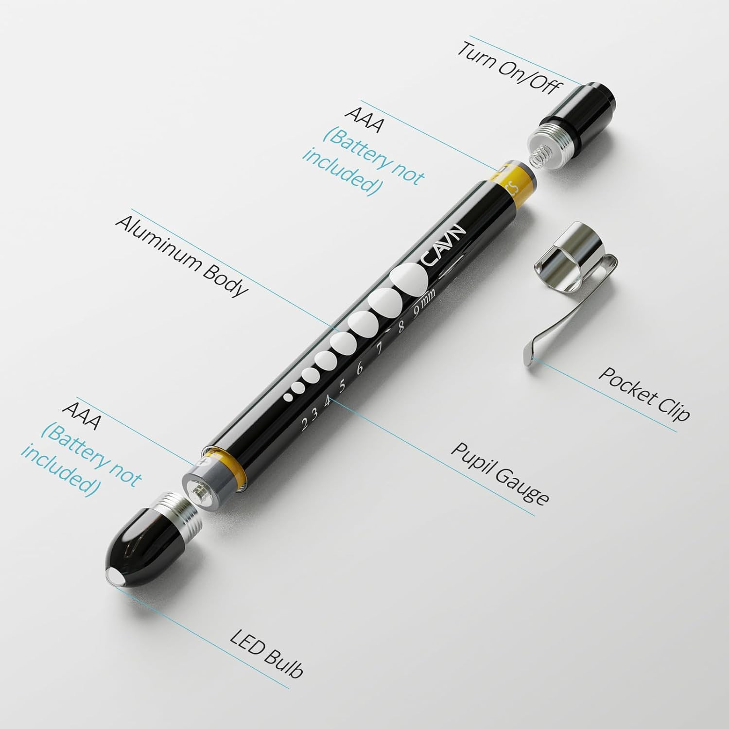 CAVN Pen Light with Pupil Gauge LED Penlight for Nurses Doctors, 2 Pcs Reusable
