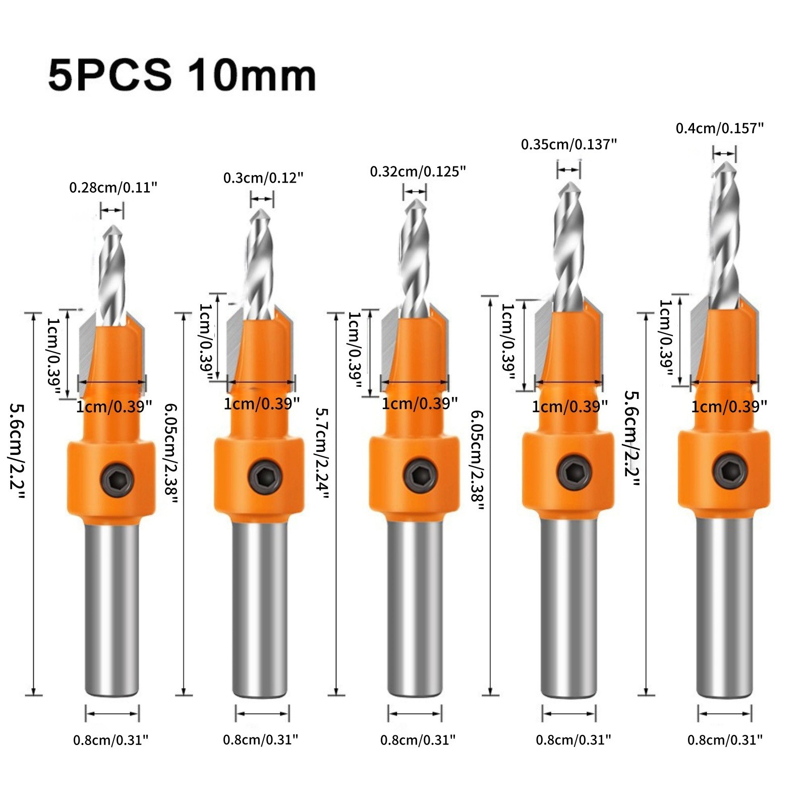 5pcs Countersink Drill Bits with Replaceable Hexagon Handle for Easy Maintenance