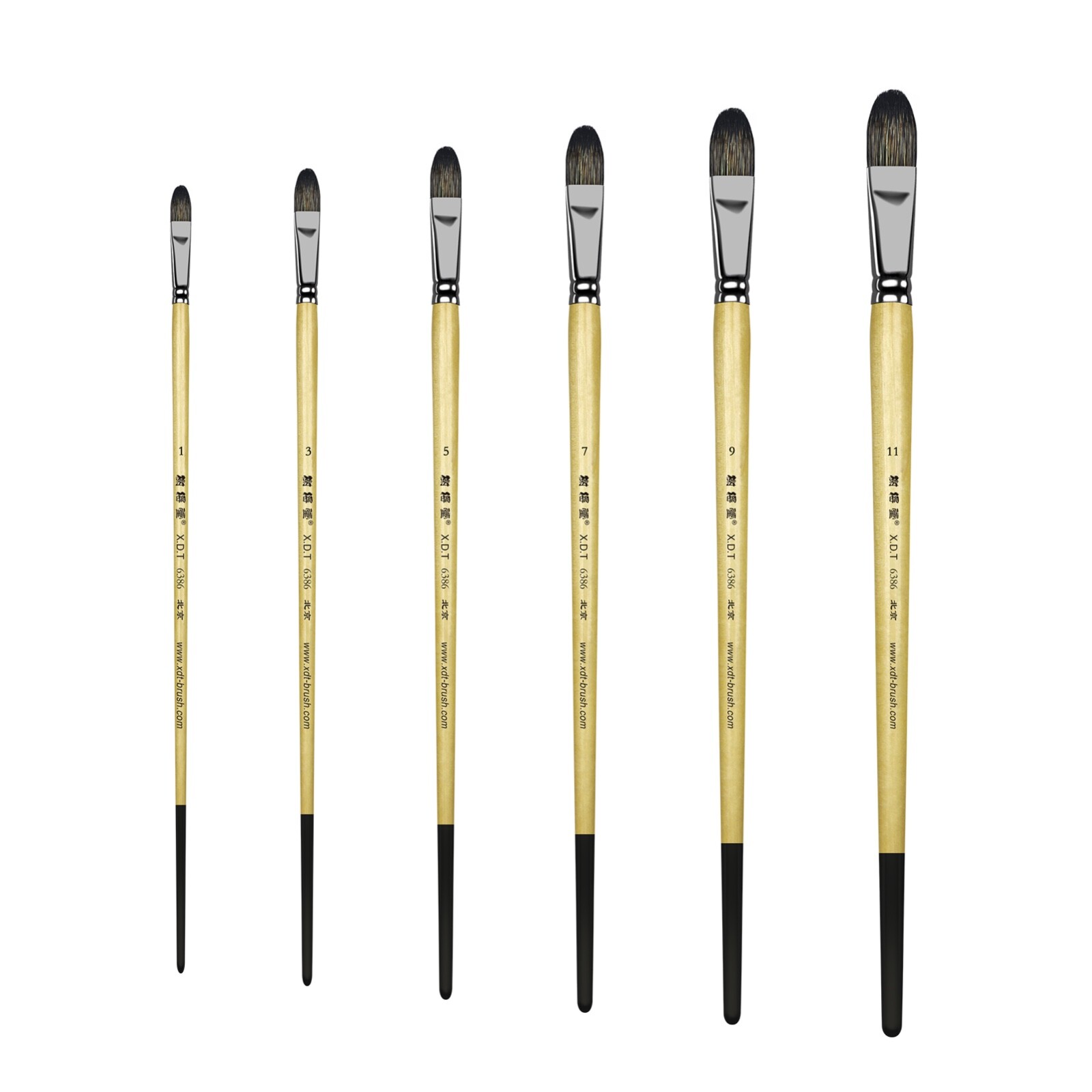XDT#6386 Filbert Style Paint Painting Brushes Set 6 Piece Hog&Nylon Hair