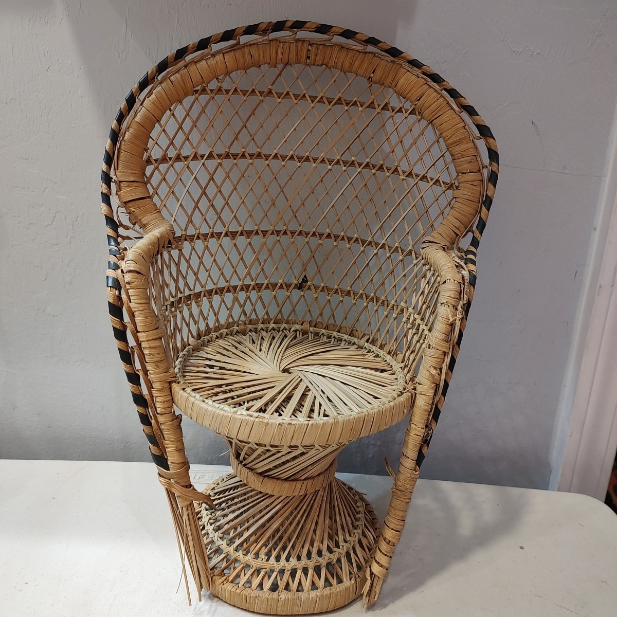 Vintage Wicker Peacock Chair For Dolls Plant Pot Display Prop Boho Coastal