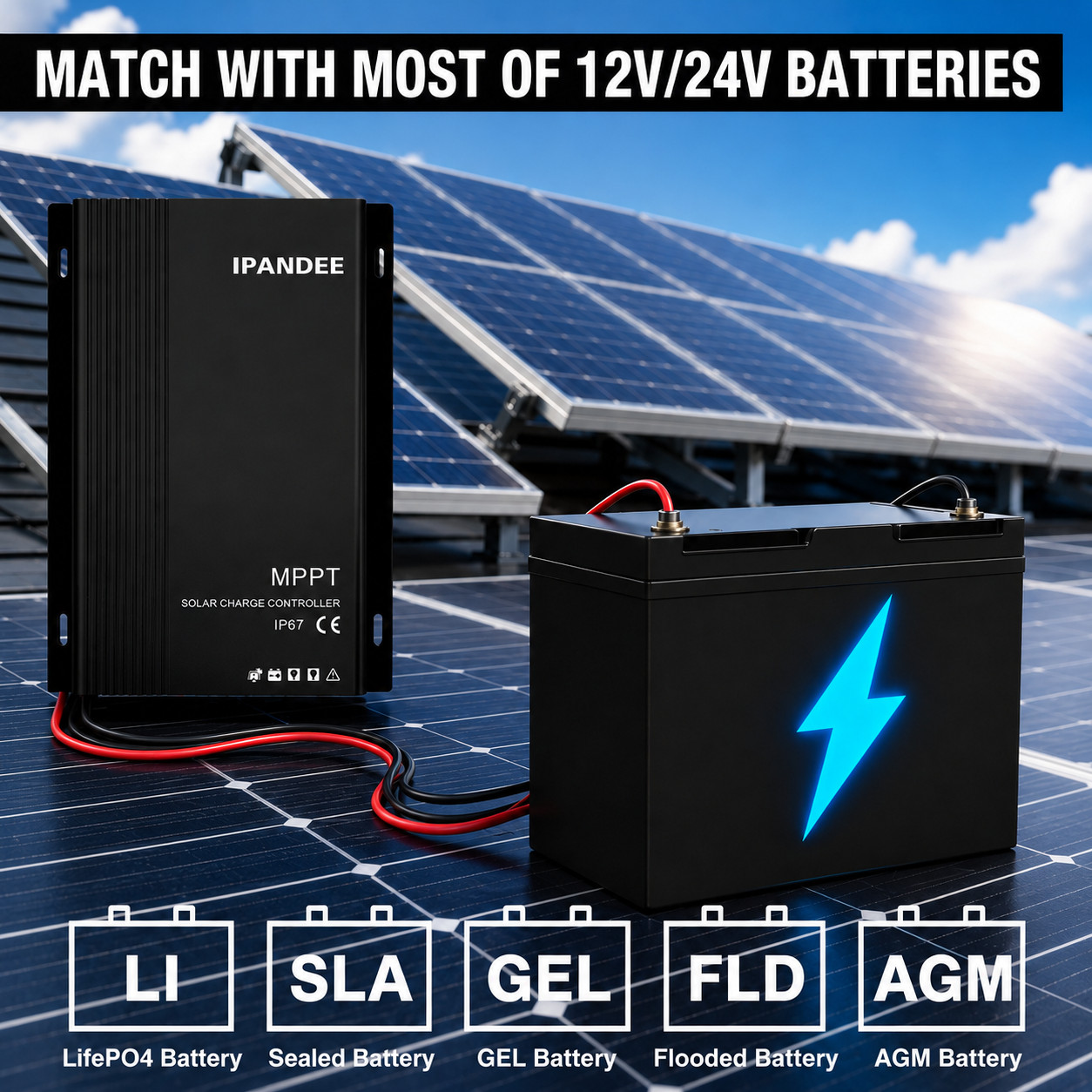 MPPT Solar Charge Controller 40A with Bluetooth 100VDC 12V/24V For Solar Panles