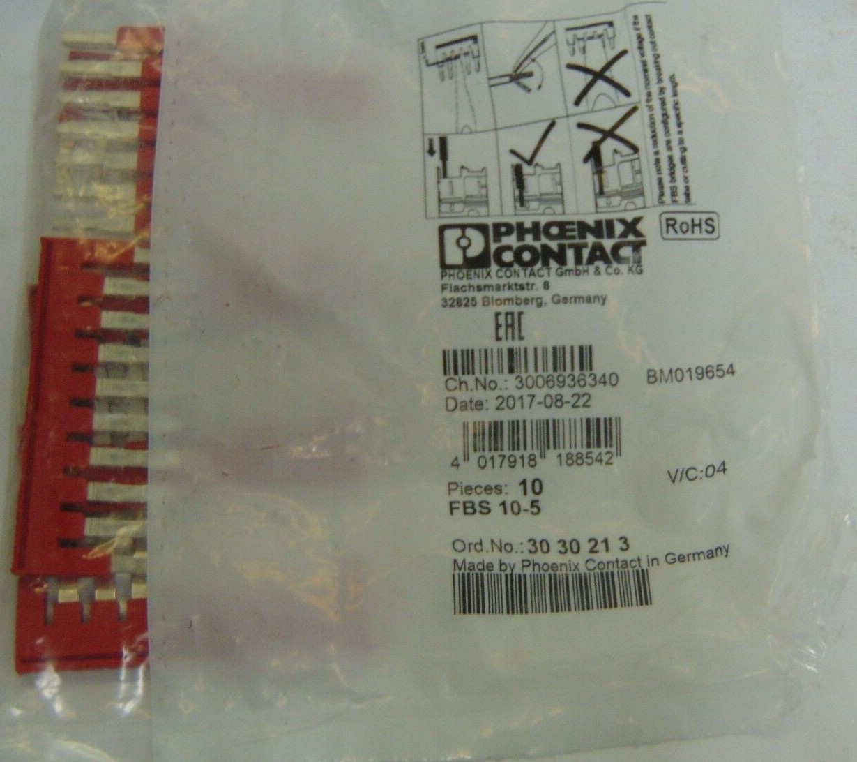 PHOENIX CONTACTJUMPER NUMBER OF POSITIONS FBS 10-5 3006936340 6 PACK