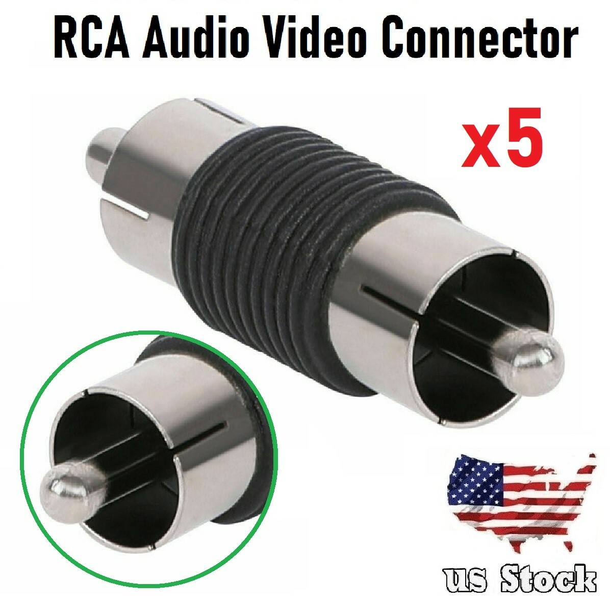 5 PCS AV RCA Audio Video Male to Male Jack Coupler Adapter Connector