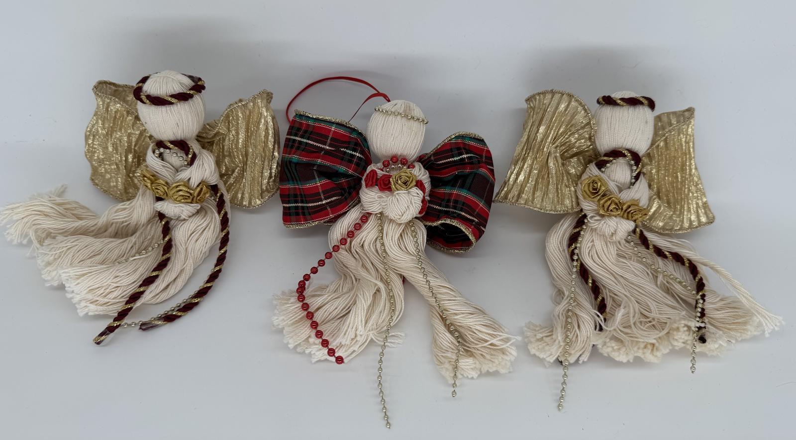 Handmade Yarn Angel Ornaments - Set of 3 - Vintage Holiday D
