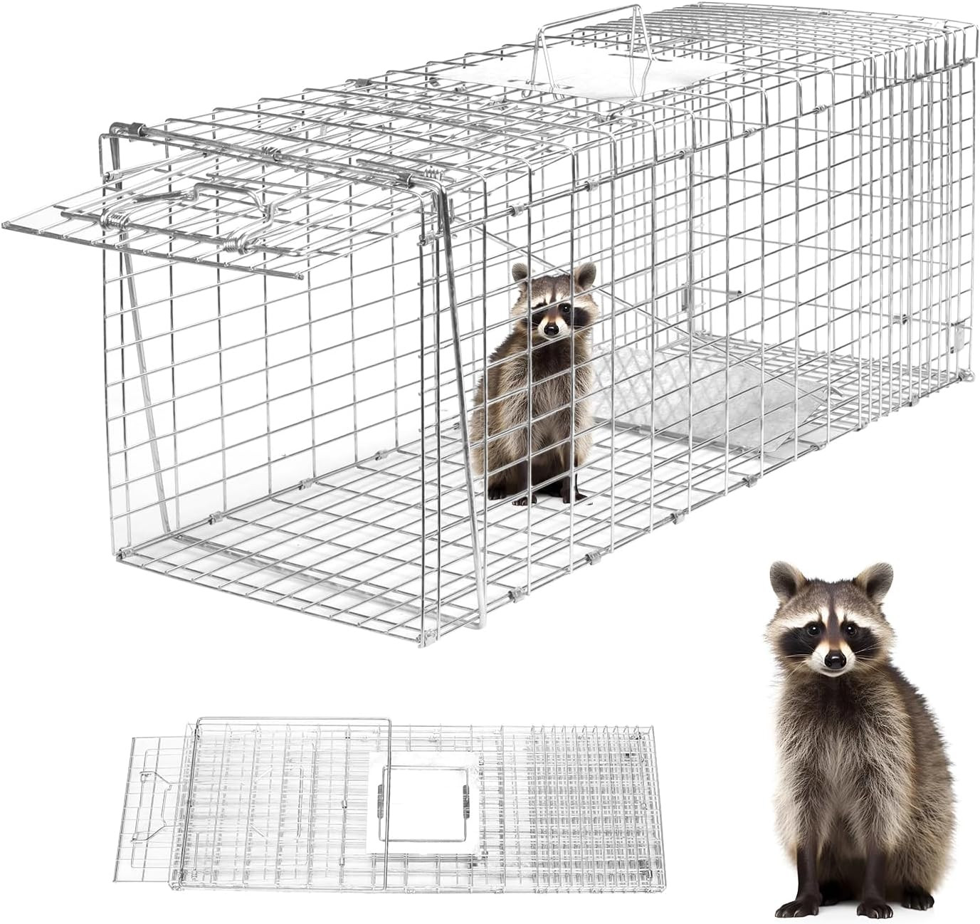 Animal Trap 26"X10"X9" Cage Trap,Heavy Duty Folding Raccoon Traps Live Animal Ca