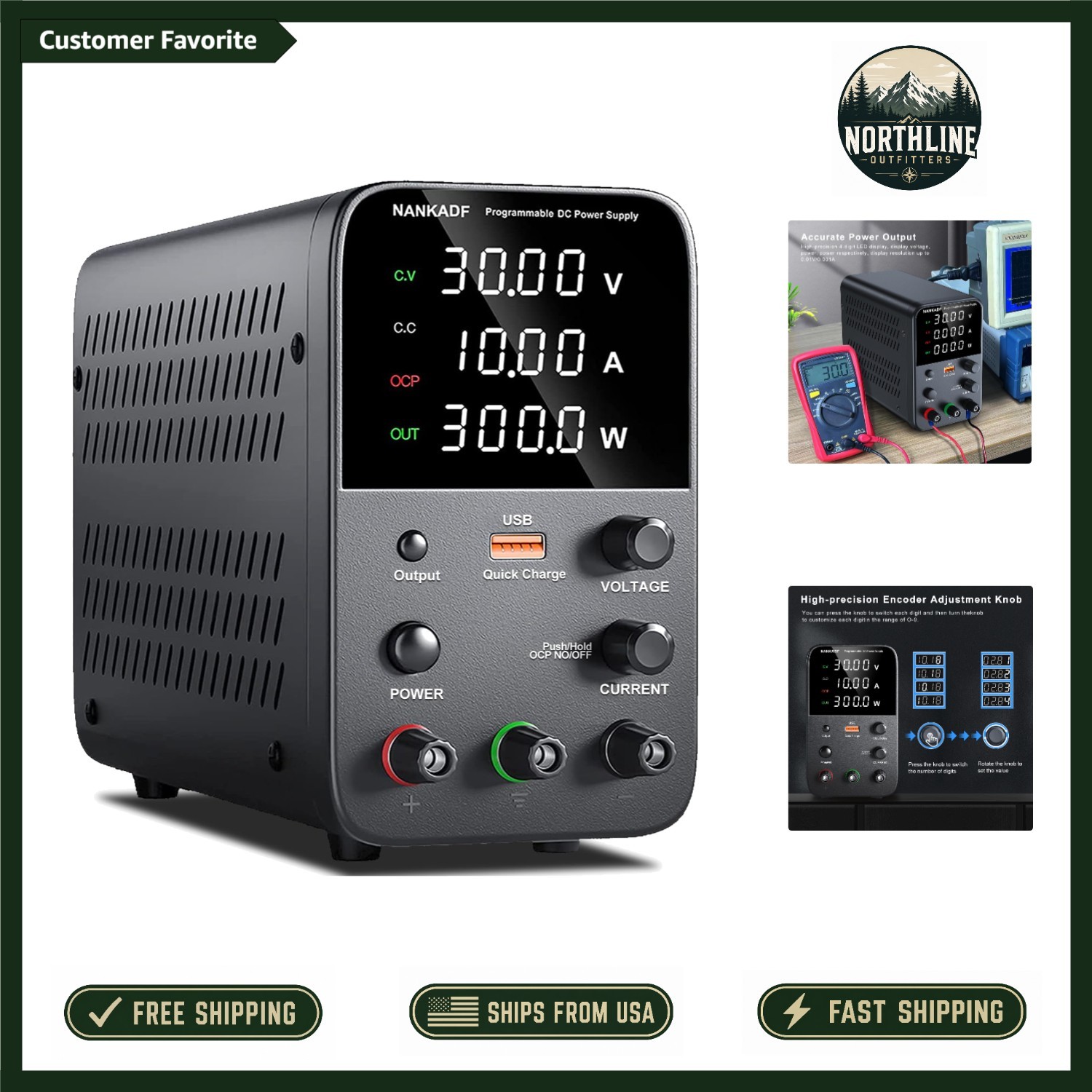 Compact 30V 10A Bench Power Supply with Encoder Knob & Overcurrent Protection