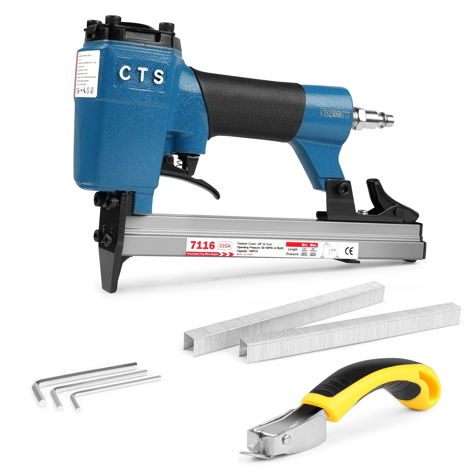 22Ga 7116 Pneumatic Nail Gun 6-16mm Stapler For Furniture With Staple Remover