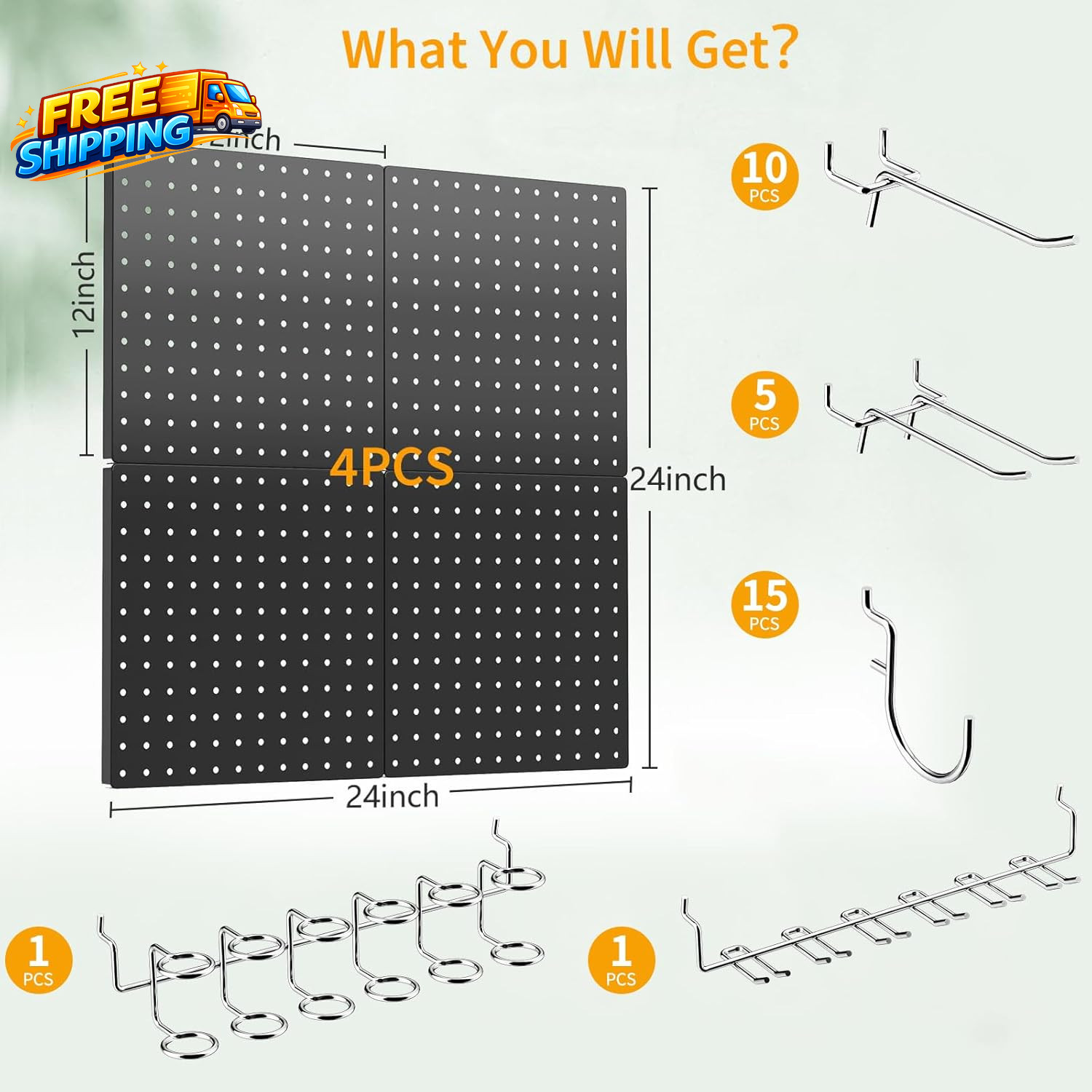 Peg Board 4 Pack Metal Pegboard Kit Black Pegboard Wall Organizer with 32 Pcs