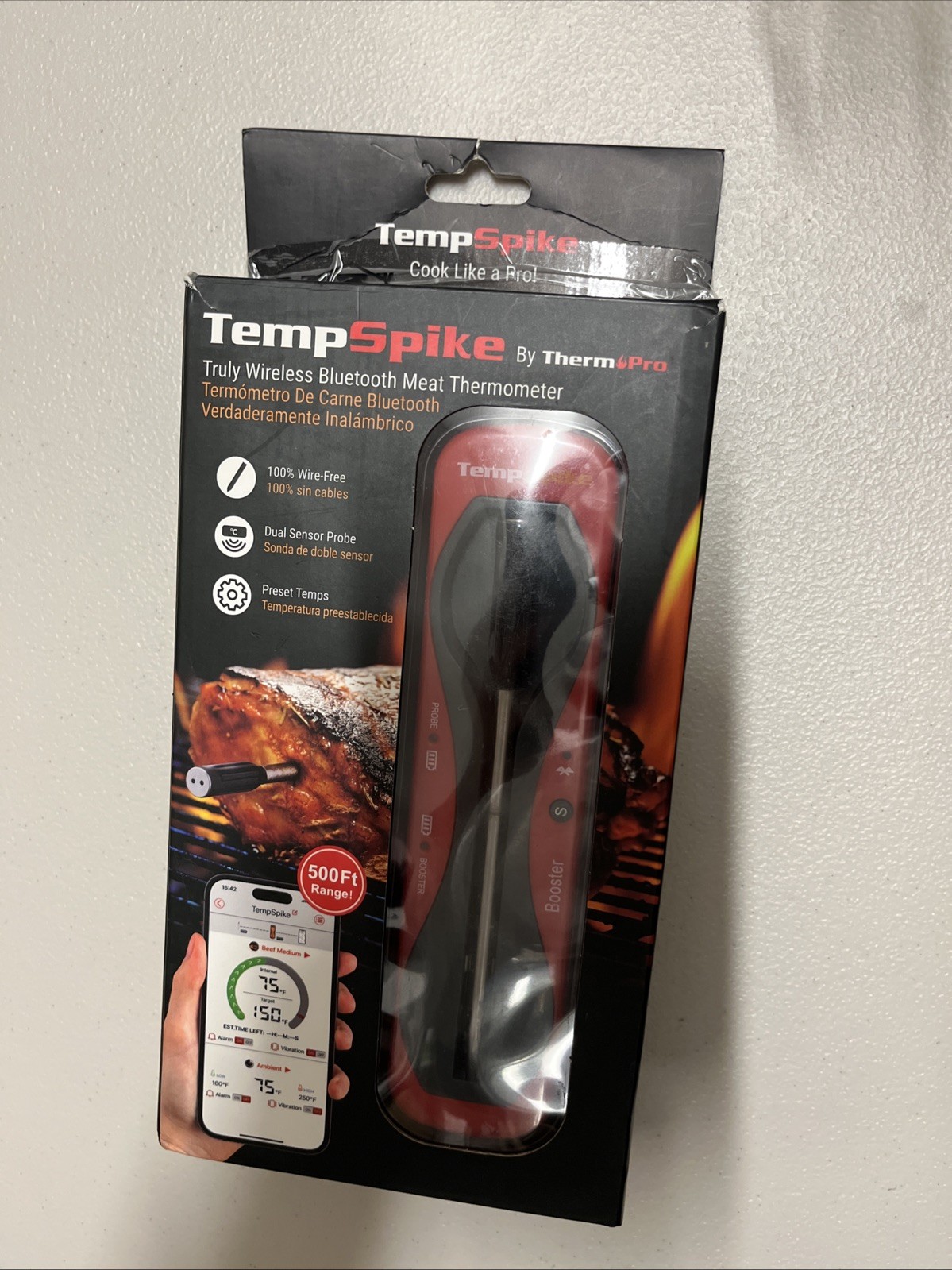 Tempspike Bluetooth Meat Thermometer 500 Ft Range TP960W (NO TAGS)