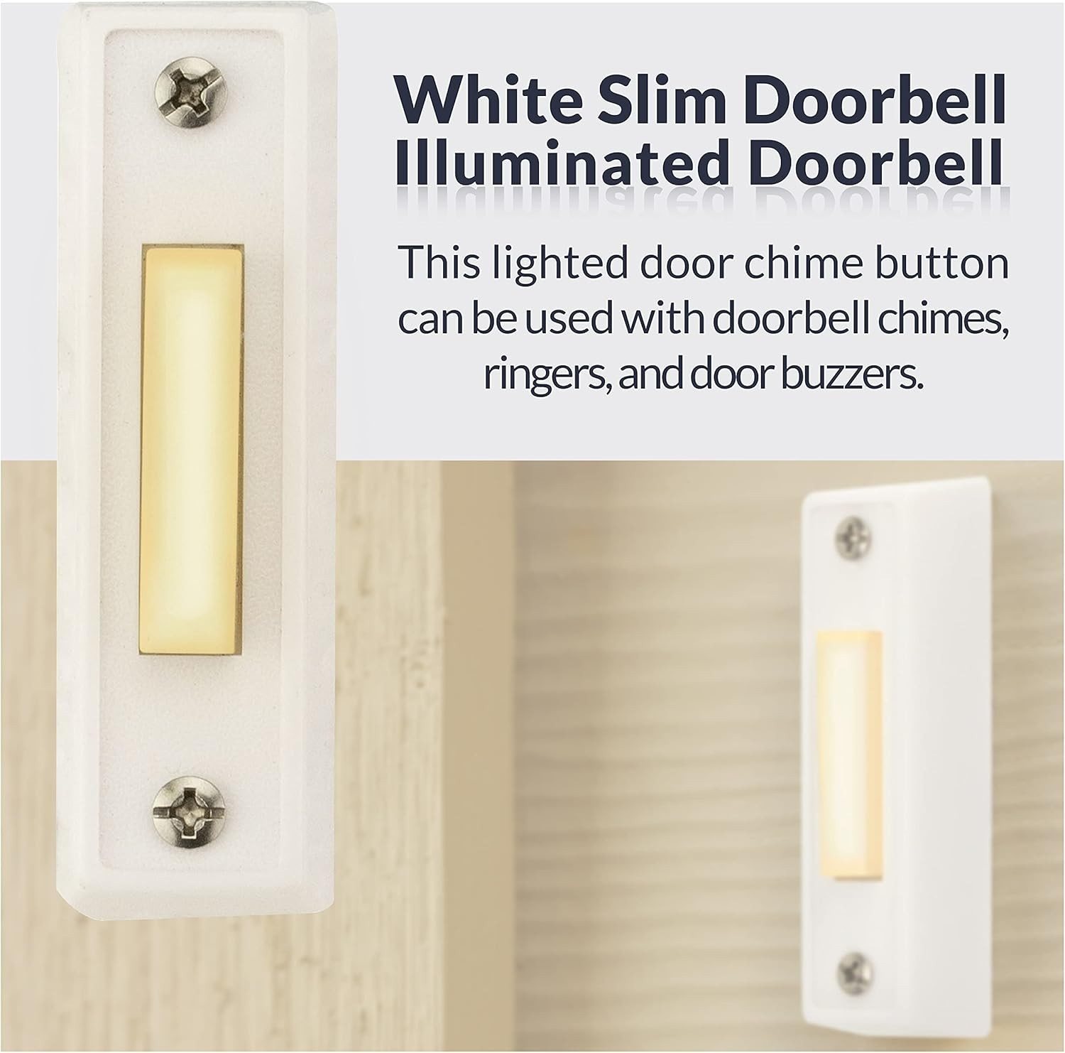 Durable Rectangular Lighted Doorbell Button - Easy Wall Mount Solution in White