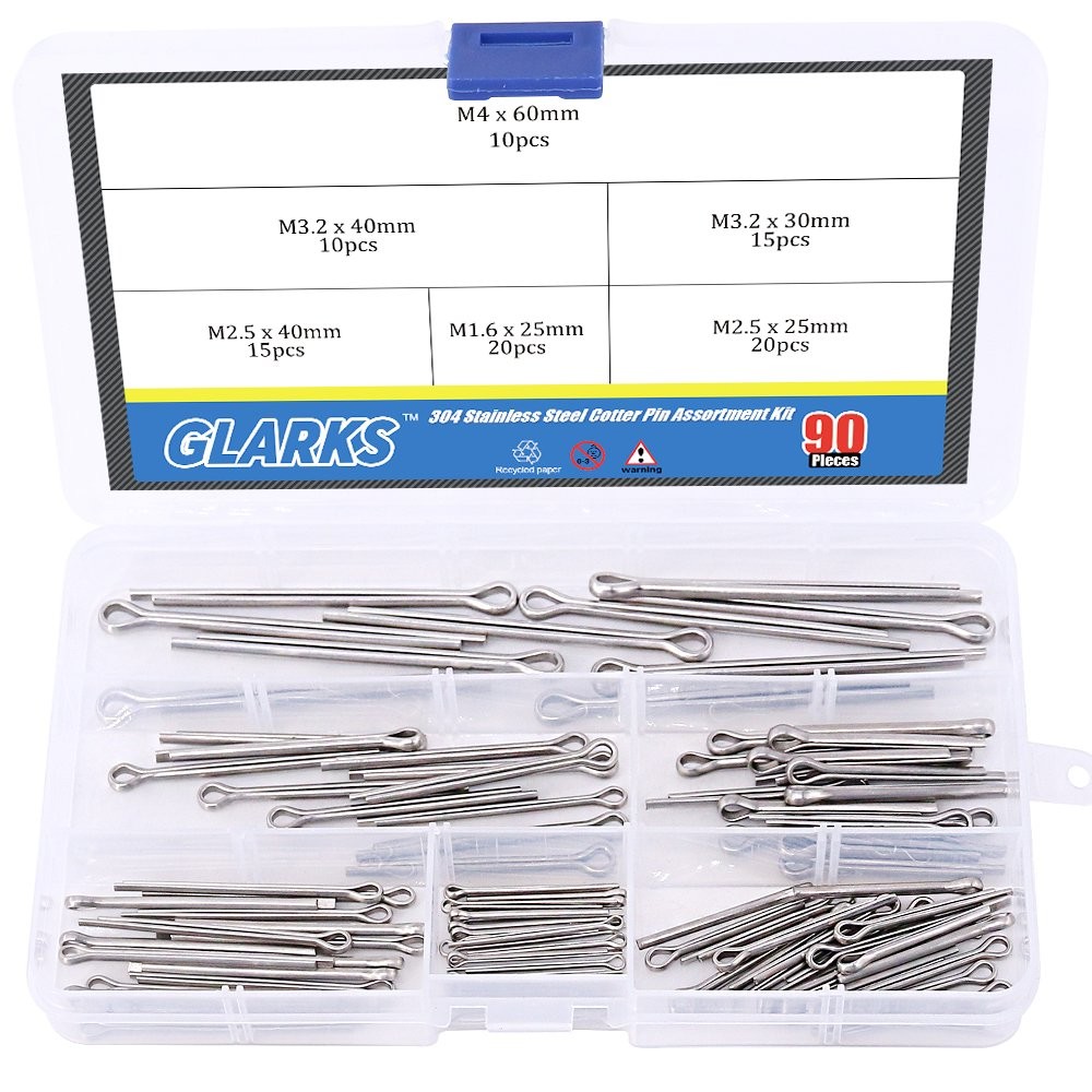 90 PCS 304 Stainless Steel Cotter Pin, Clip, Key Fastener Assortment Kit, Hair