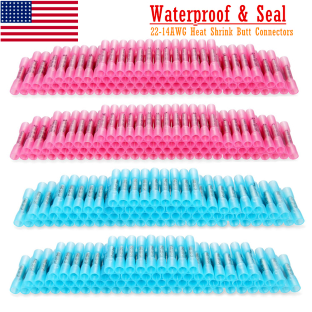 400/200PCS Heat Shrink Butt Wire Splice Connectors Crimp Terminals Kit 22-14AWG