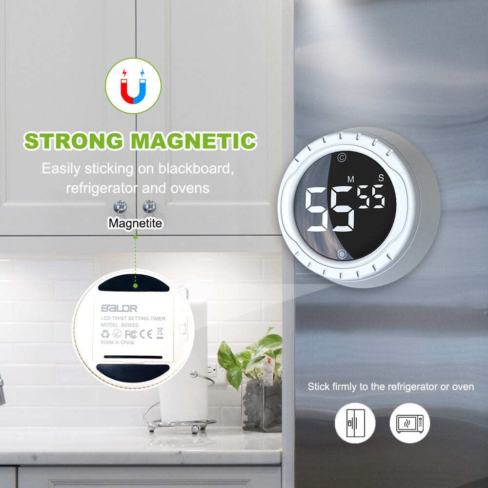 BALDR Digital Twist Kitchen Timer, Magnetic Countdown Count Up Timer LED Display