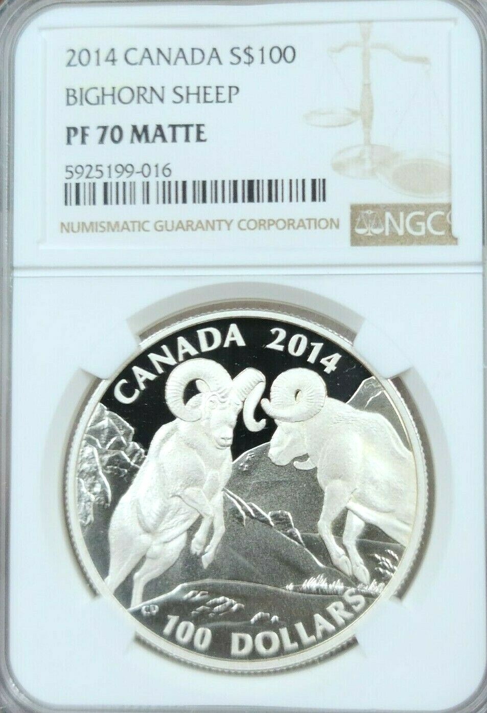 2014 CANADA SILVER 100 DOLLARS BIGHORN SHEEP NGC PF 70 MATTE SCARCE PERFECTION