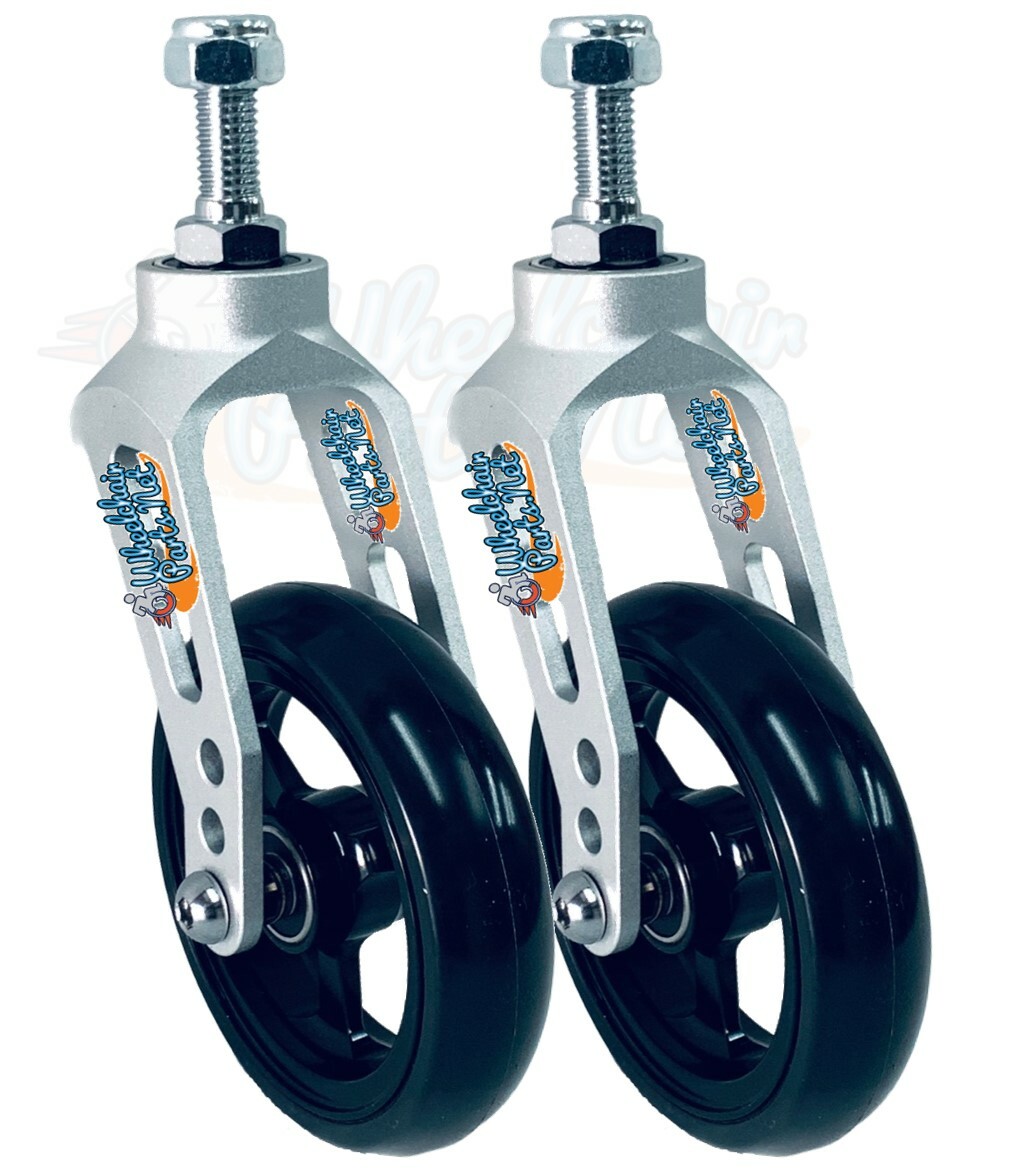 ALUMINUM CASTER FORK (SILVER) ASSEMBLY WITH WHEELS. CHOOSE YOUR WHEEL SIZE