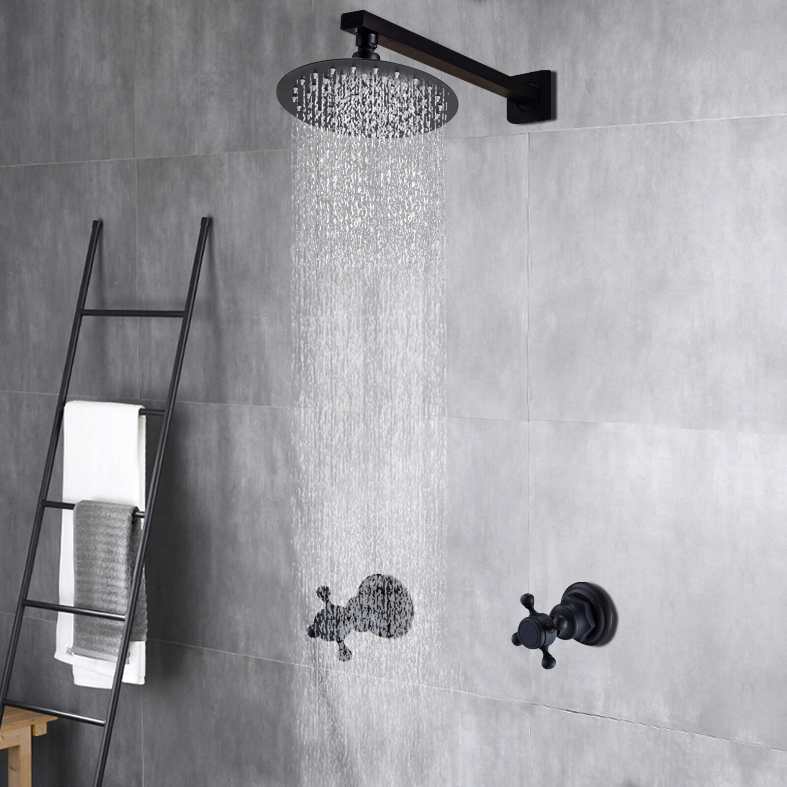 Shower Faucet Set Rainfall Shower Head Combo System Wall Mount w/Mixer Valve Kit