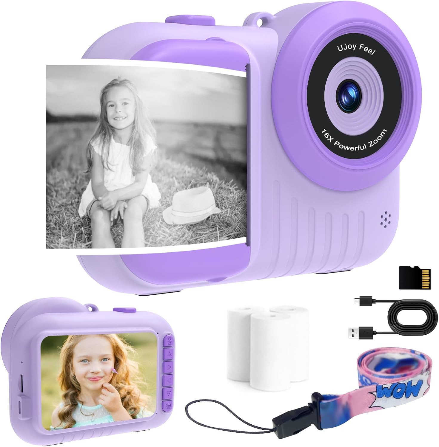 Kids Instant Print Digital Camera, Photo Printer, 3.5in Screen, Blue