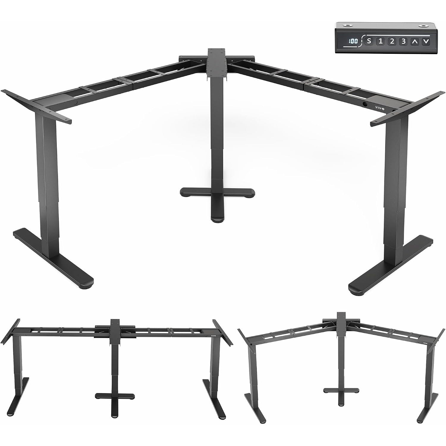 VIVO Electric Triple Motor 3 Leg L Shape Standing Desk Frame Only DESK-E-300B