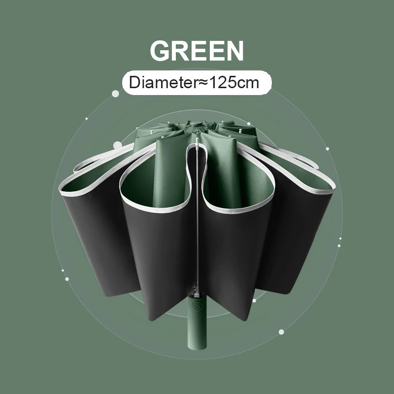 Automatic Folding Umbrella Large 125cm Windproof UV Reflective Golf Rain