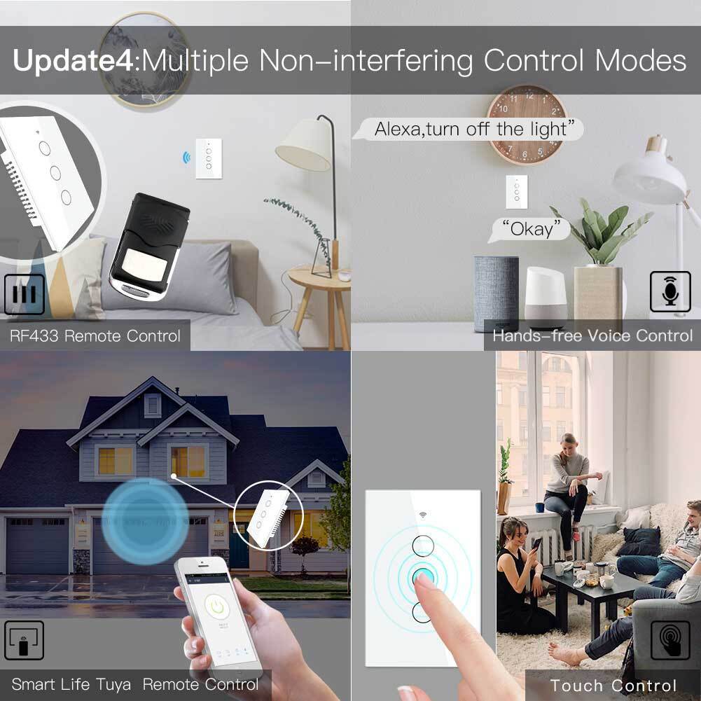 MOES WiFi RF Smart Light Switch Wall Touch Alexa Google Voice Control APP Remote