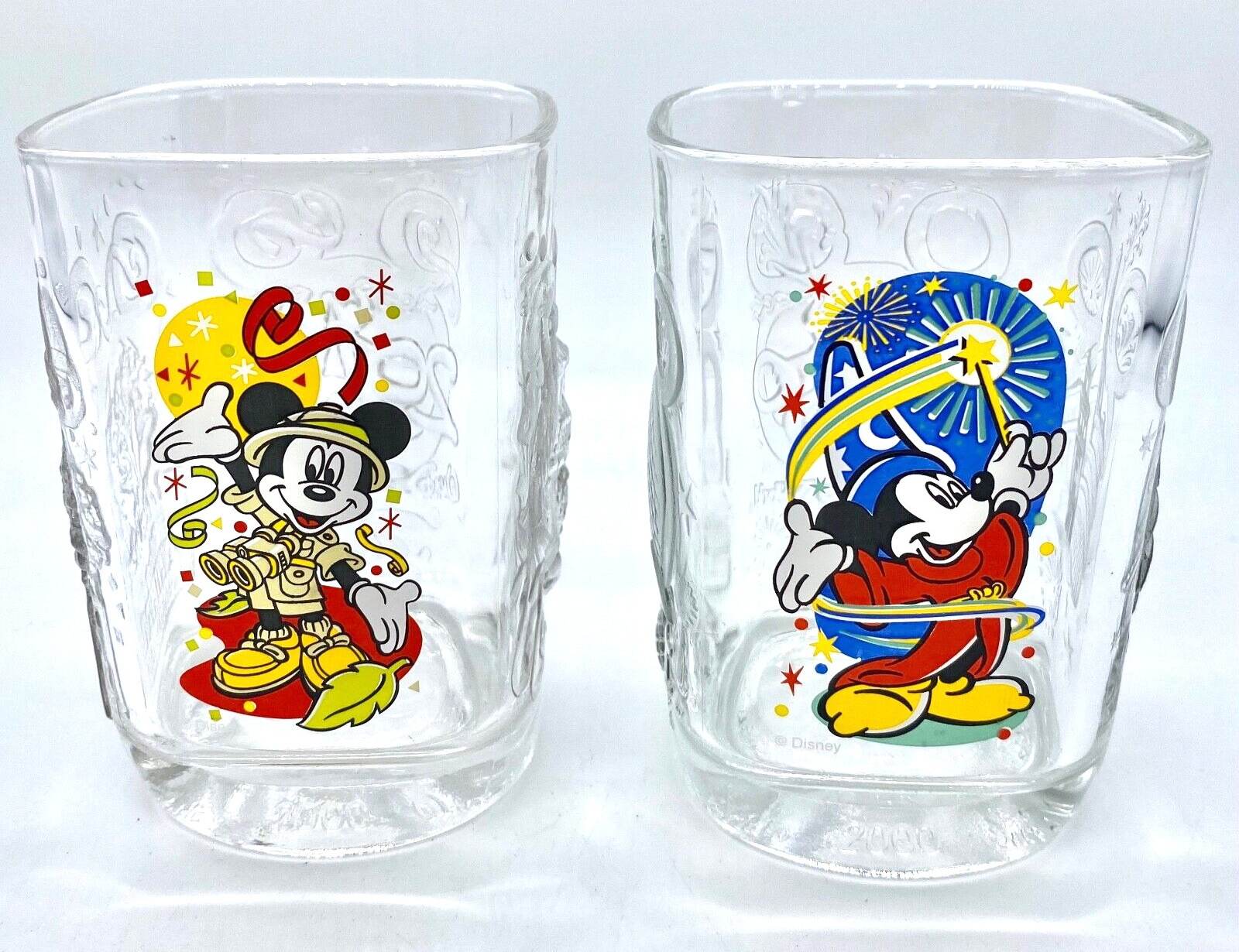 EUC Set/2 McDonald's Disney World 2000 Glasses Mickey Mouse Epcot Animal Kingdom