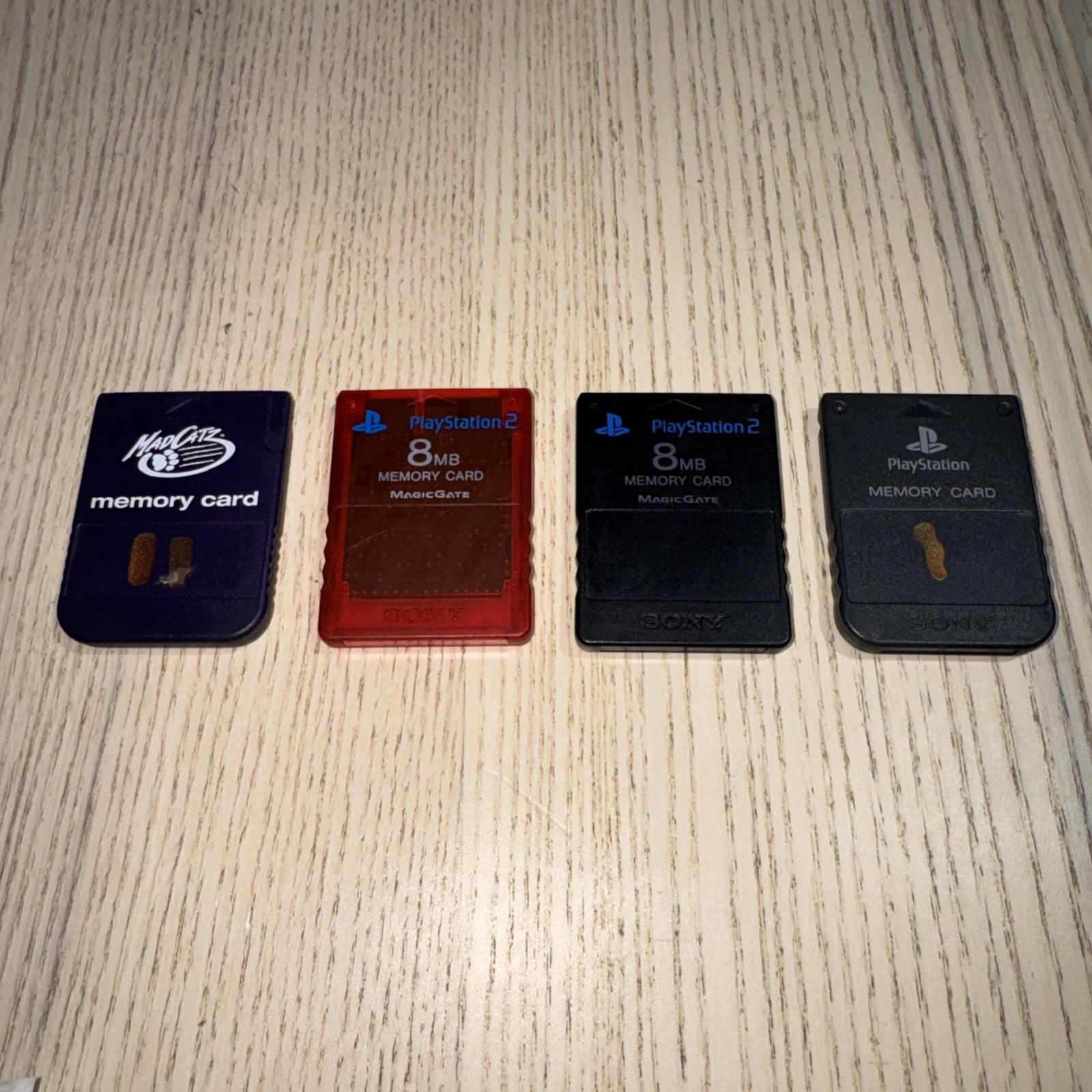 Official Sony PS2 PS1 Memory Card Lot of 4 OEM Red Black Gray MadCatz Tested