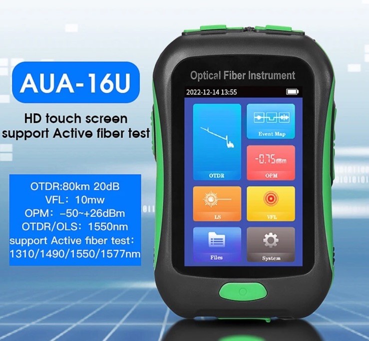 0 - 80KM 1550nm AUA-16U UPC Port OTDR Optical Time Domain with HD Touch Screen
