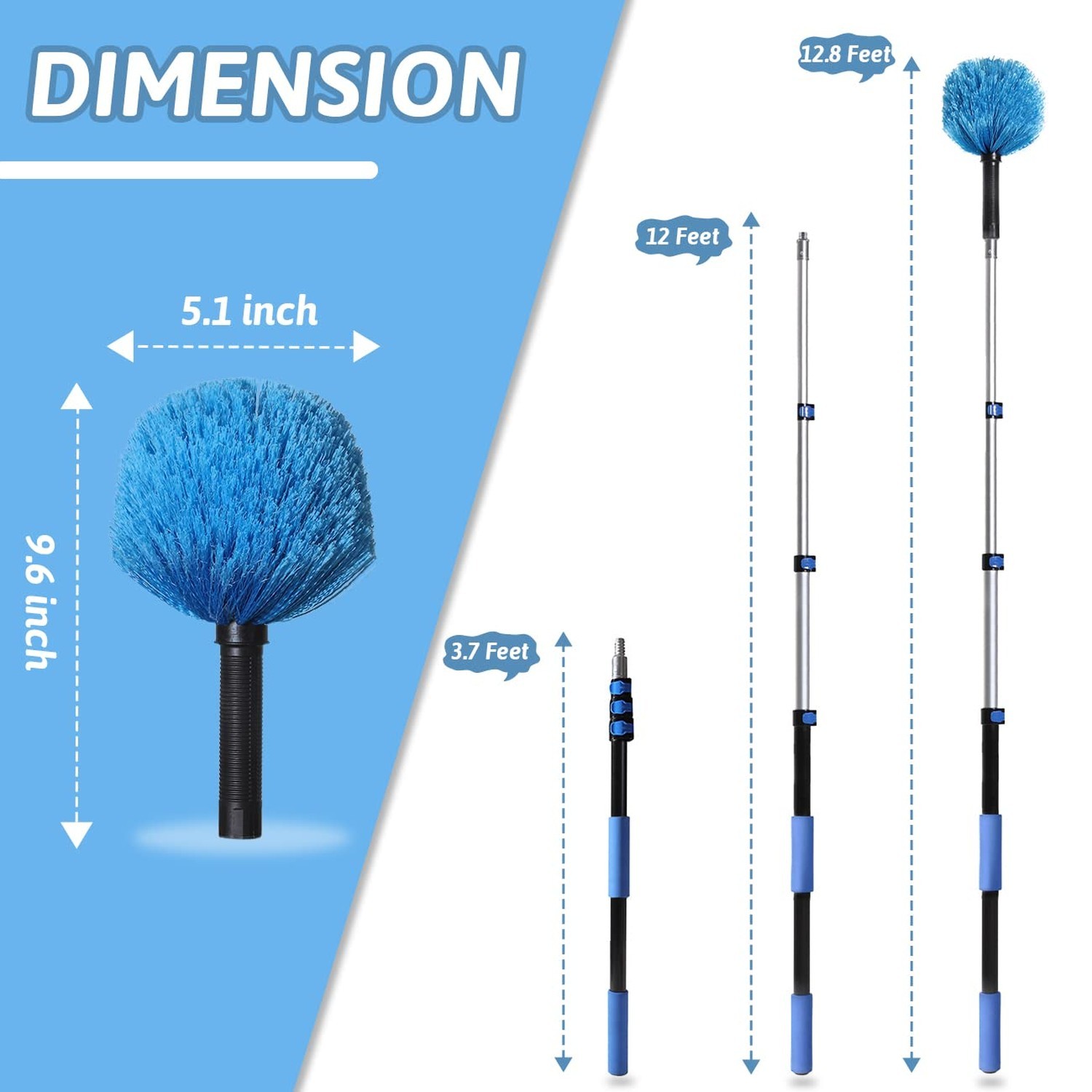 20 Foot Cobweb Duster with Extension Pole 2 PCS, Webster Cobweb Duster for Hi...